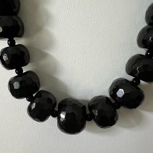 Black onyx Faceted Graduated Bead necklace sterling silver Clasp 21”